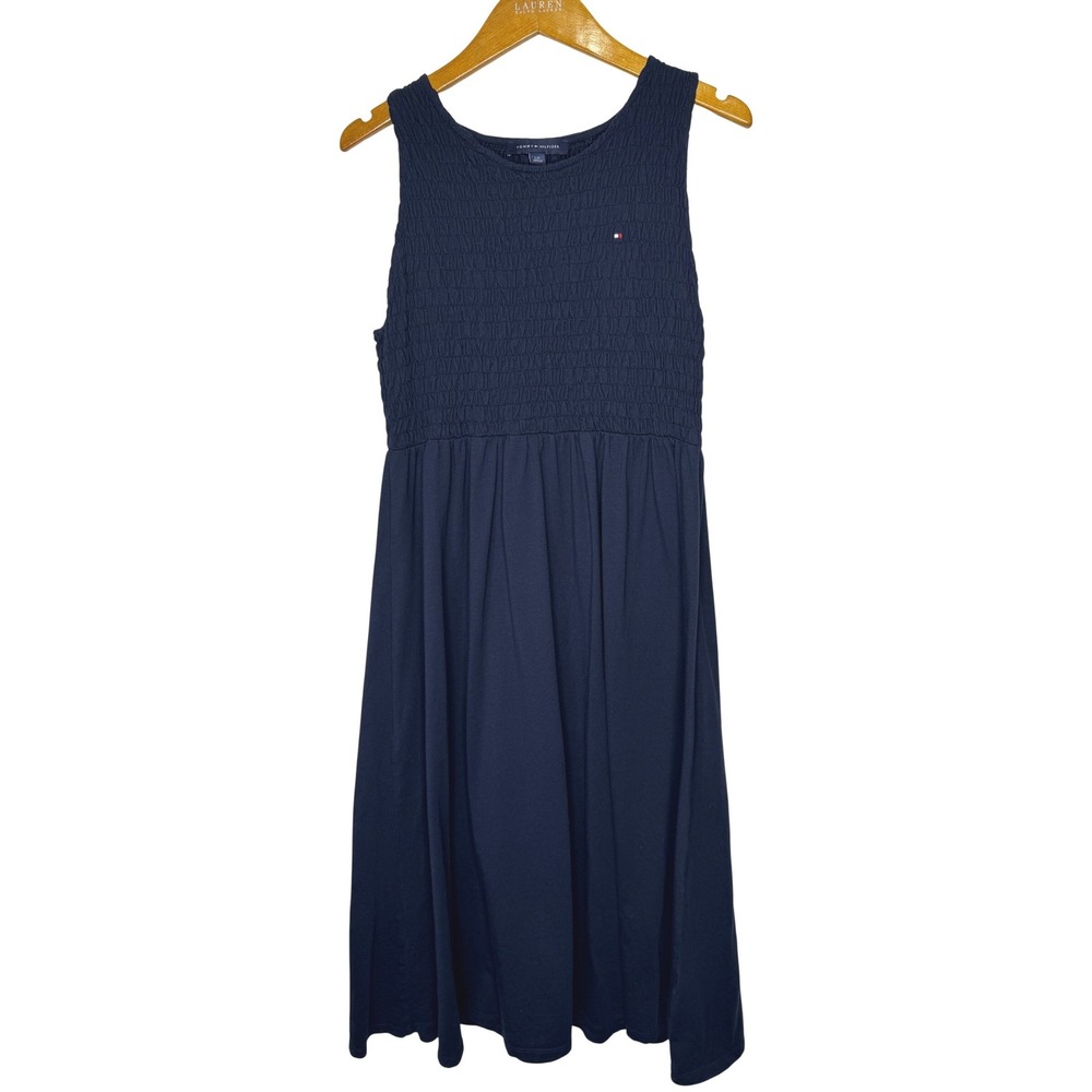 Tommy Hilfiger Smocked Top Midi  Dress Large‎ Blue Sleeveless
